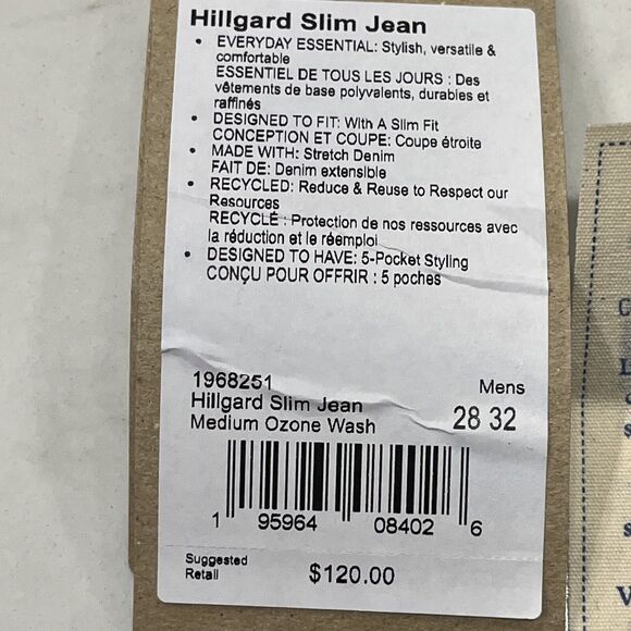 Prana NEW Jeans Mens 28x32 Blue Ozone Wash Hillgard Tapered Leg Slim Fit Organic - Picture 11 of 13